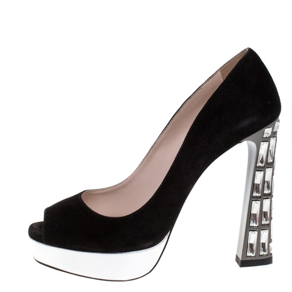 🔥NEW MIU MIU🔥 Swarovski Crystal-Embellished Suede Heels - Picture 10 of 11